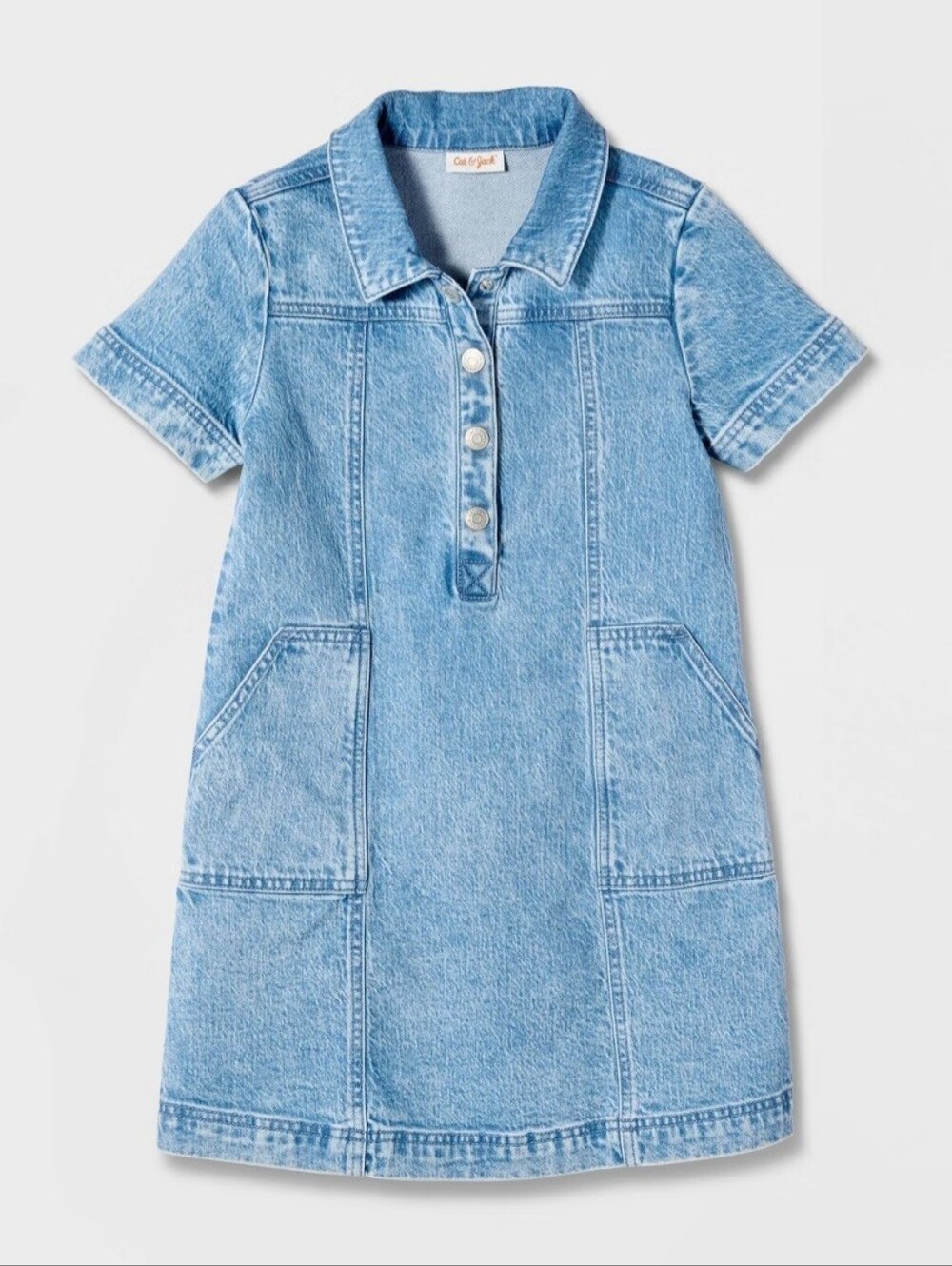 Girls' Short Sleeve Denim Dress - Cat & Jack Medium Wash L